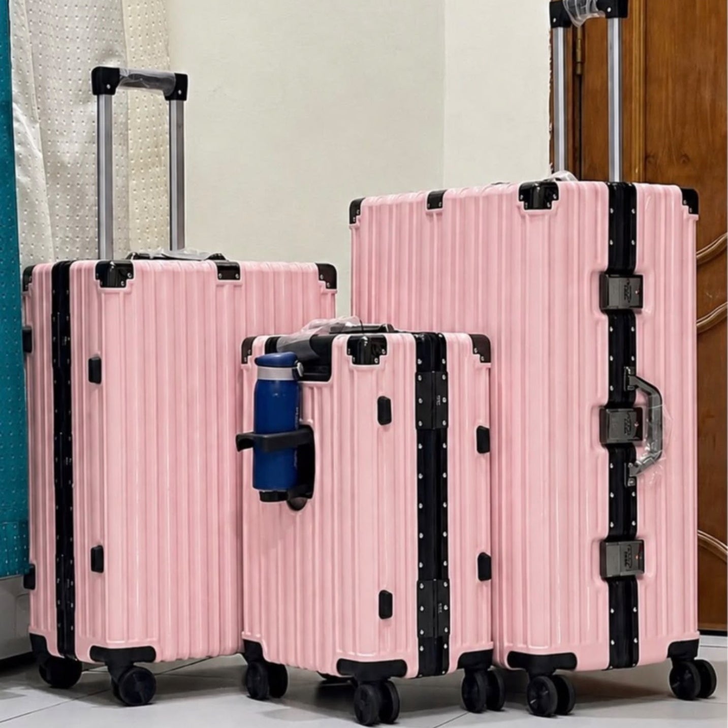 Luxury pink composite luggage set